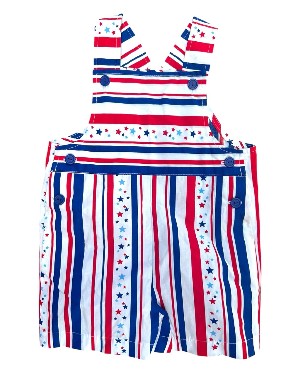 Boys 4th of July Romper Red, White & Blue Striped Star Overalls Eleanor Rose 18M